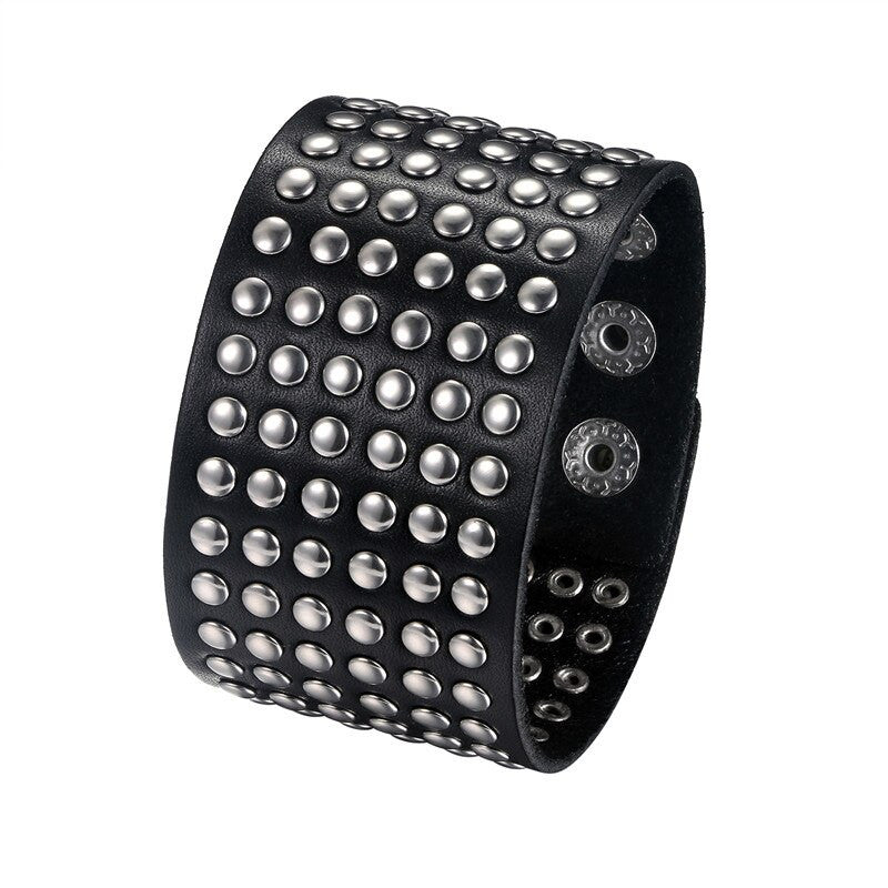 Mens Wide Cuff Pharaoh Fashion Spike Rivet Adjustable Leather Wristband Bracelets