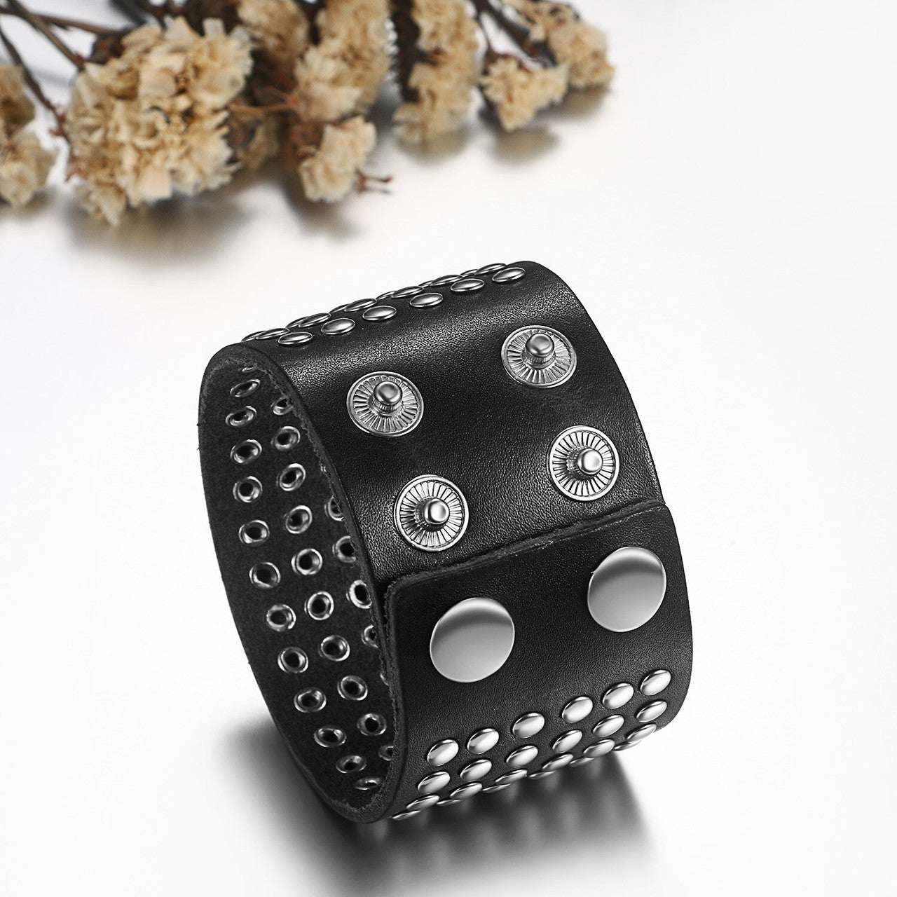 Mens Wide Cuff Pharaoh Fashion Spike Rivet Adjustable Leather Wristband Bracelets