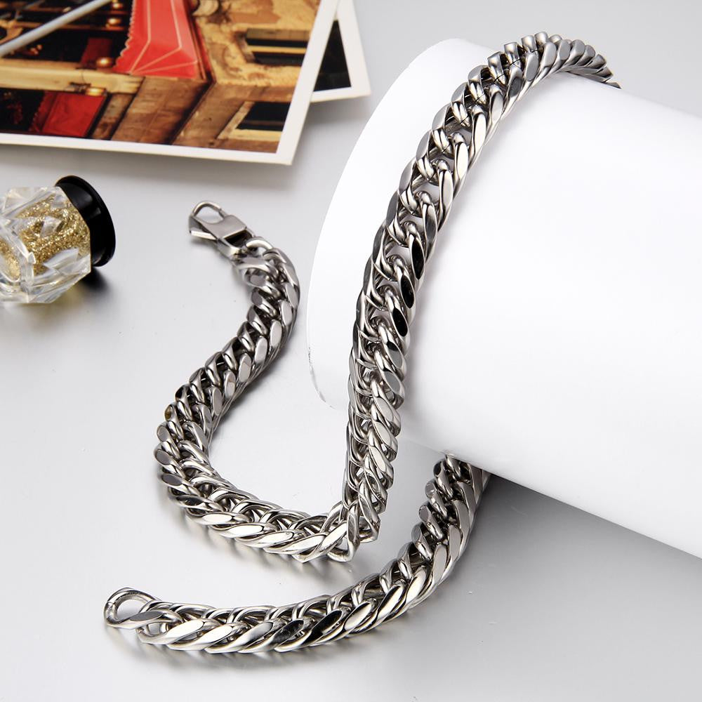 Mens Hip Hop Rombo Style No Fade Stainless Steel Cuban Link Bling Chain Necklace