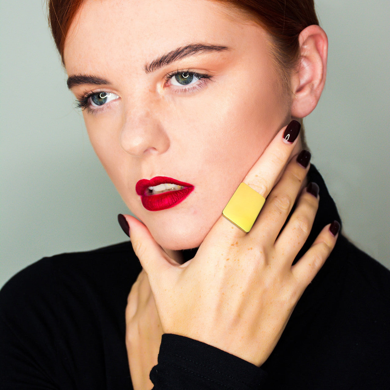 Ladies Large Square 14k Gold over Stainless Steel High Fashion Rings