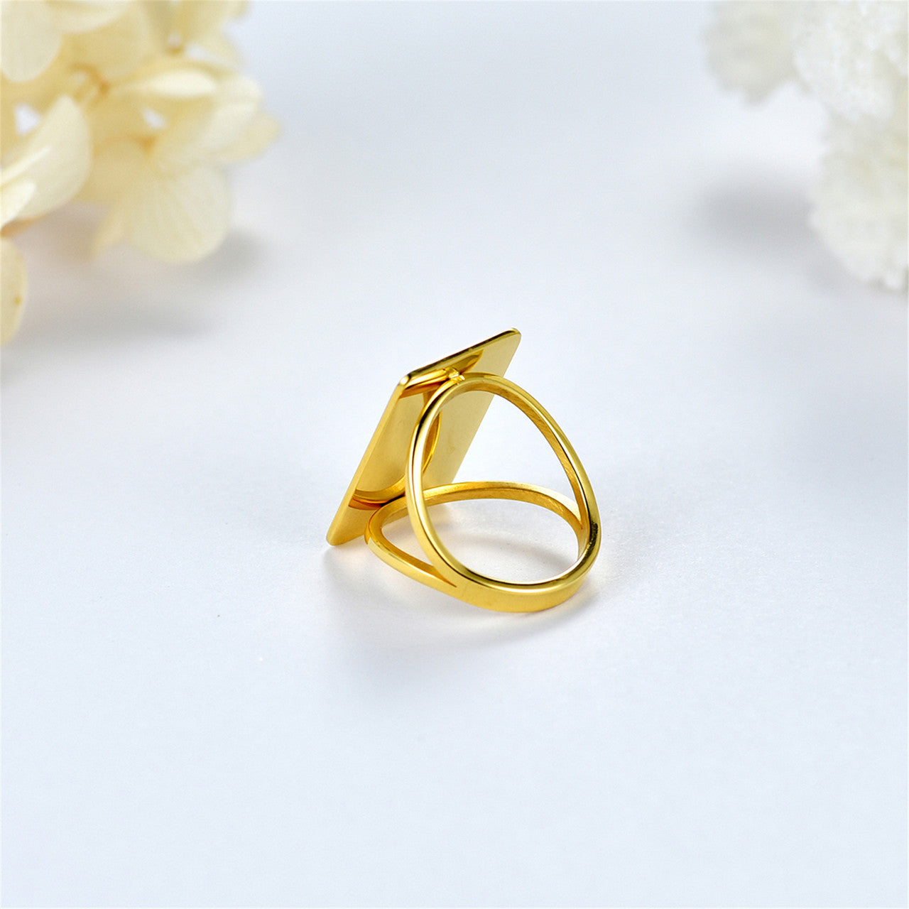 Ladies Large Square 14k Gold over Stainless Steel High Fashion Rings