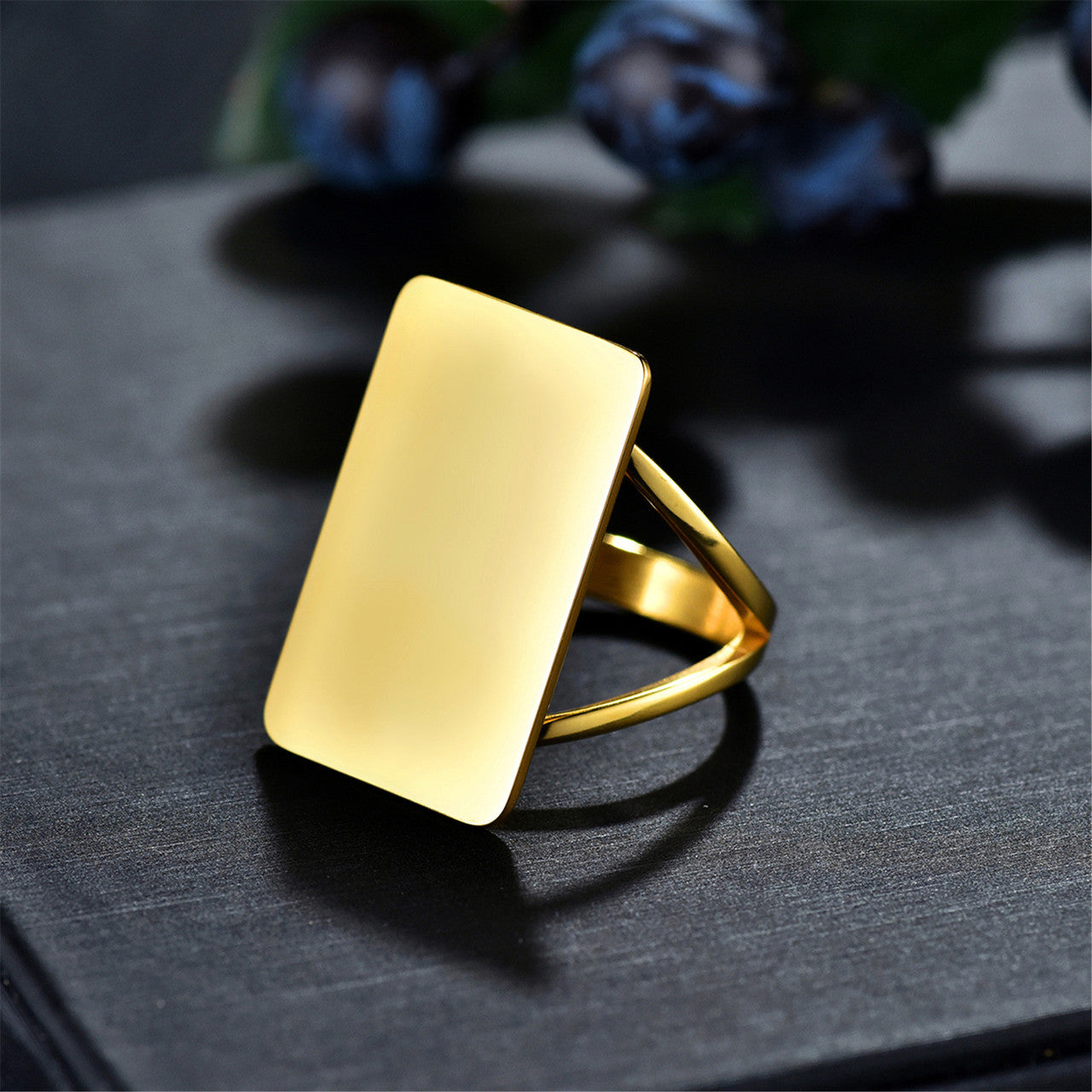 Ladies Large Square 14k Gold over Stainless Steel High Fashion Rings