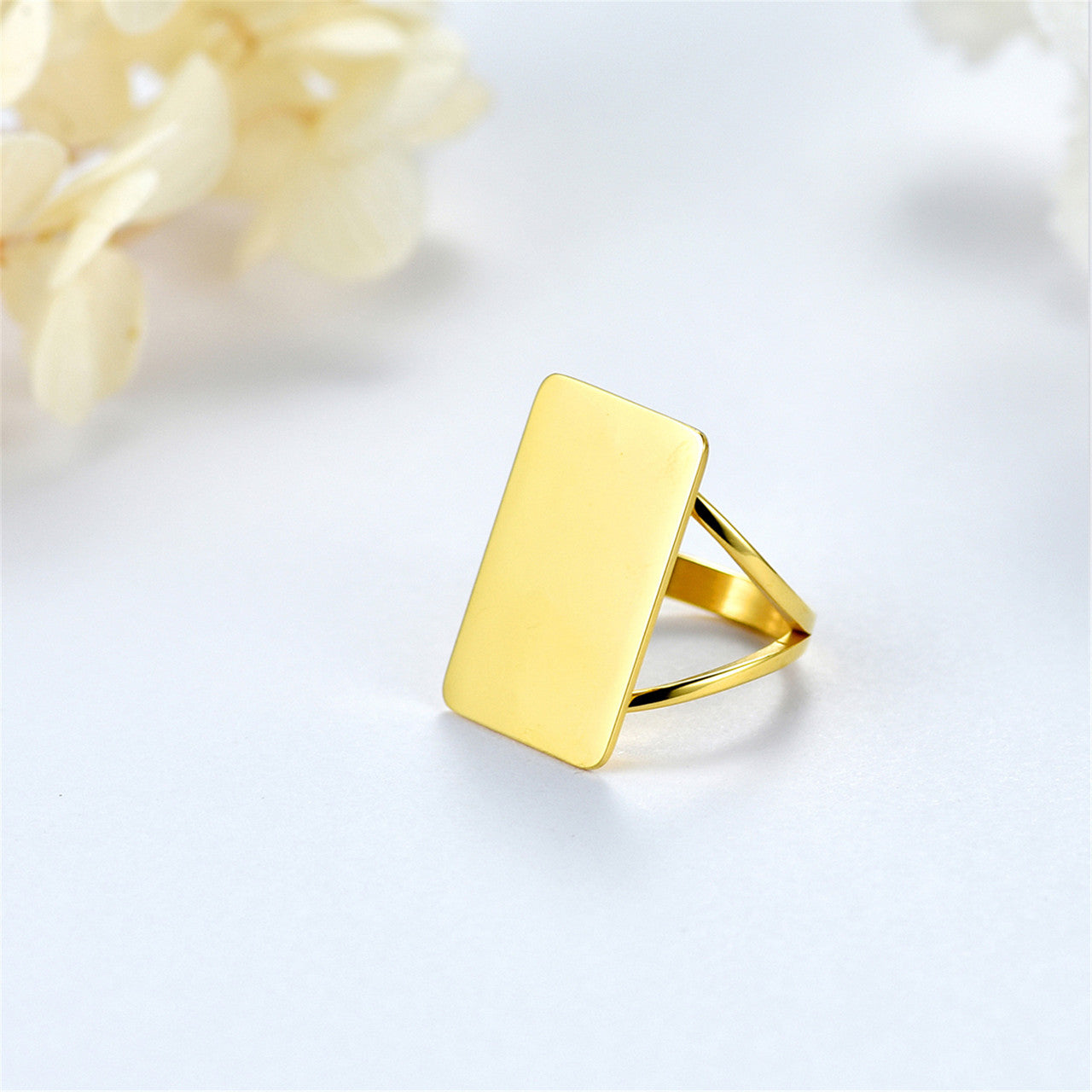 Ladies Large Square 14k Gold over Stainless Steel High Fashion Rings