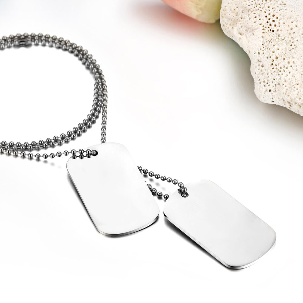 Mens Hip Hop Clean Classic Army Military Stainless Steel Dog Tag Pendant Chain Necklaces