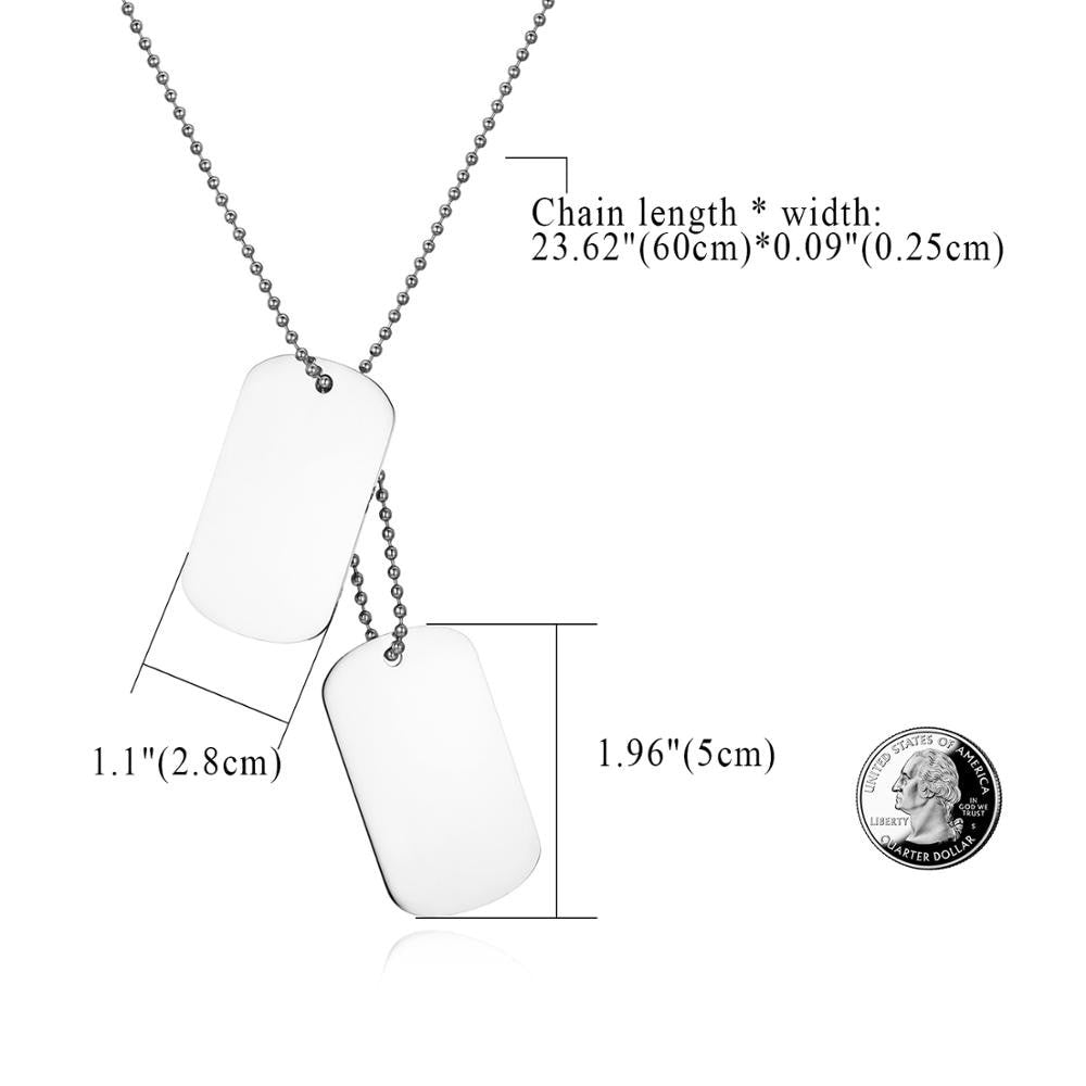 Mens Hip Hop Clean Classic Army Military Stainless Steel Dog Tag Pendant Chain Necklaces