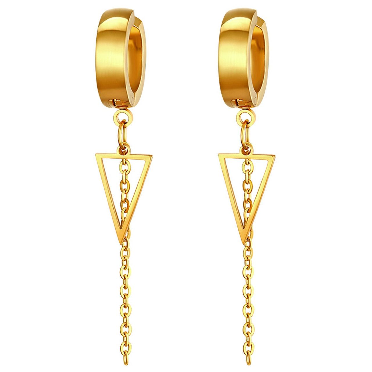 Triangle Chain Dangling Gold Silver Black over Solid Stainless Steel Earrings