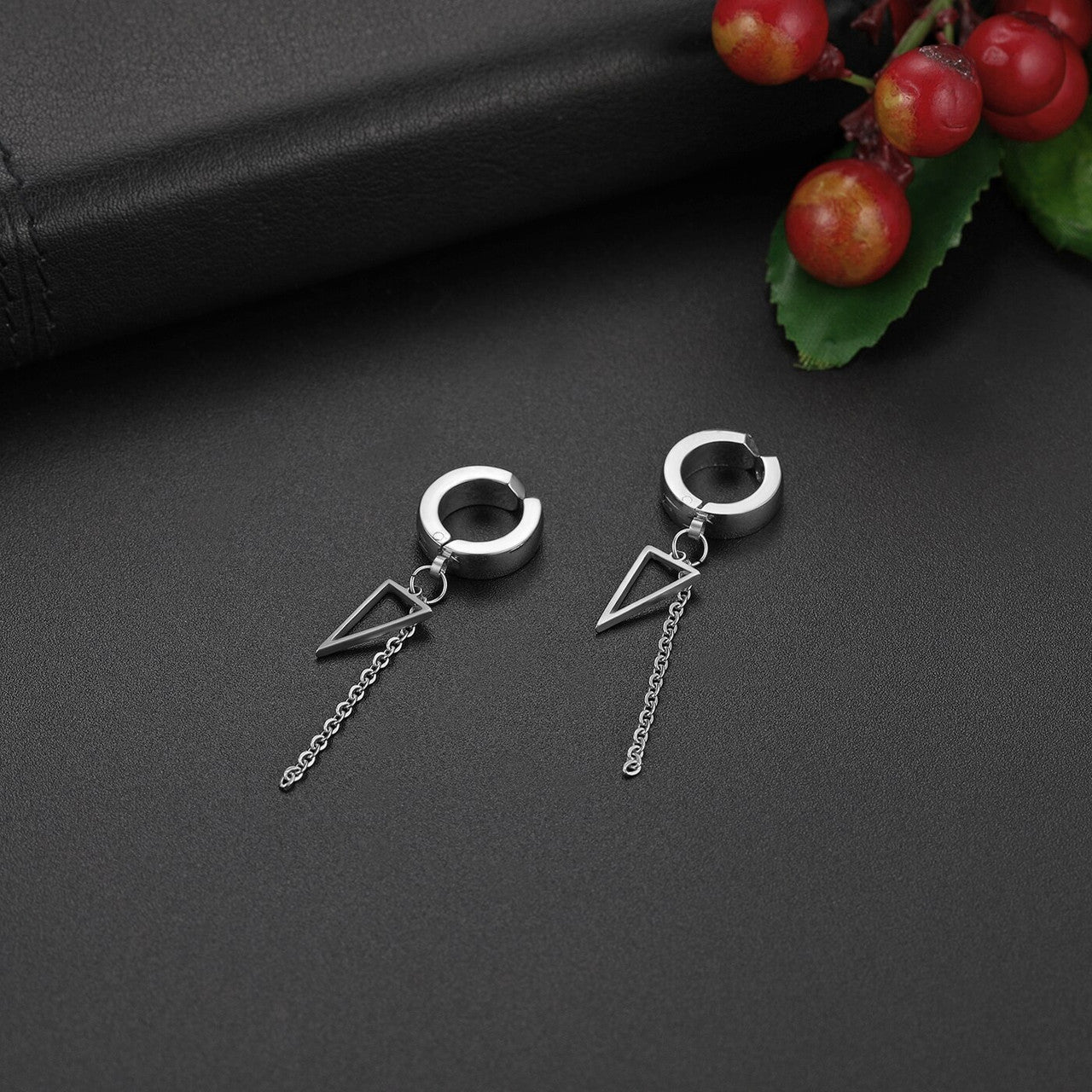 Triangle Chain Dangling Gold Silver Black over Solid Stainless Steel Earrings