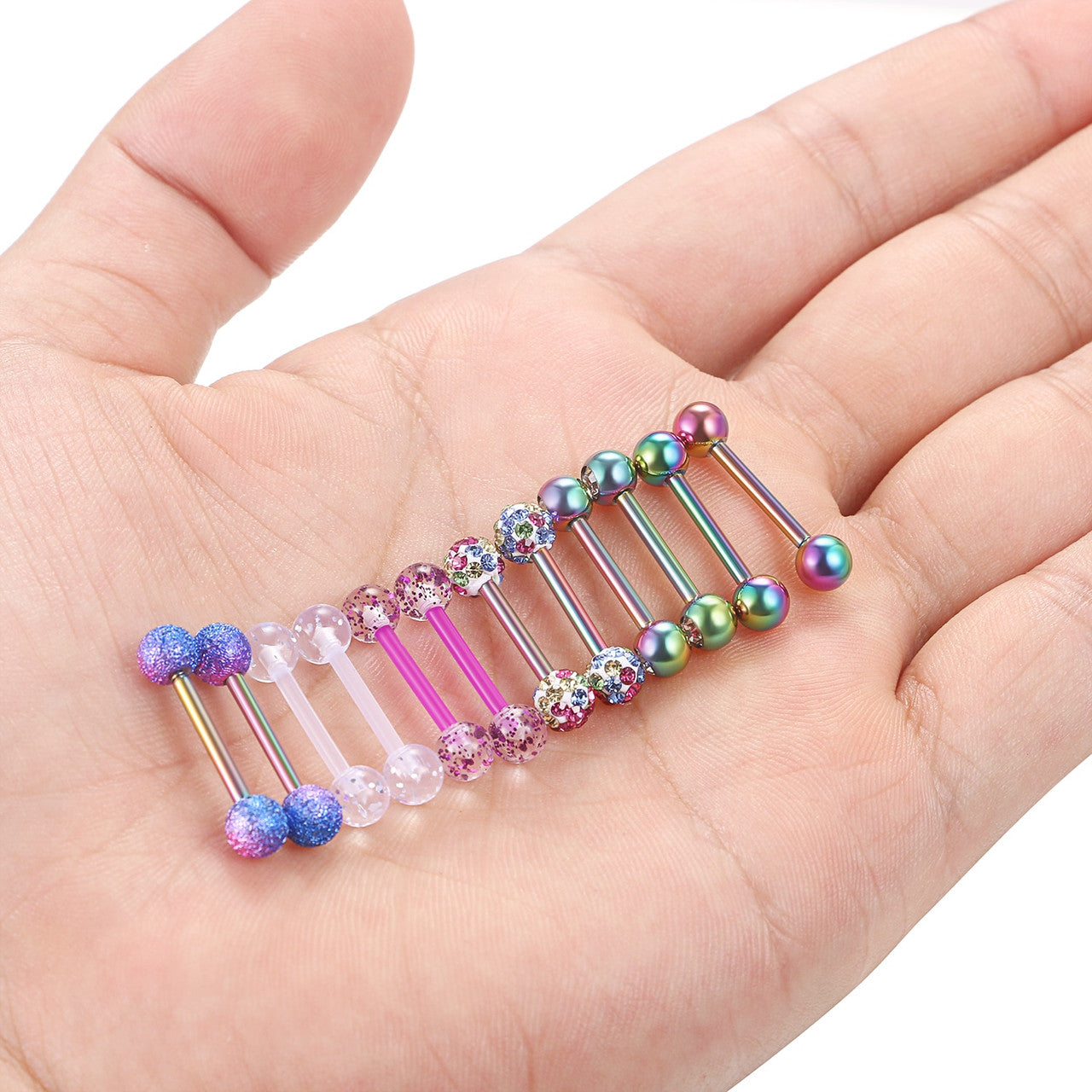 Sexy Stainless Steel Tounge Nipple Belly Button 6 Piece Barbell Tongue Nipple Rings