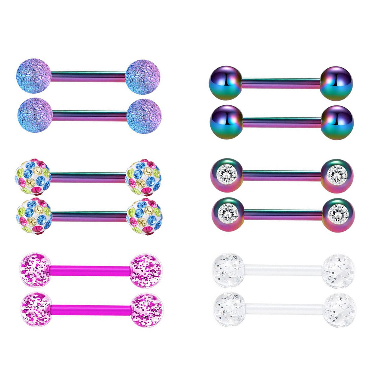 Sexy Stainless Steel Tongue Nipple Belly Button 6 Piece Barbell Tongue Nipple Rings