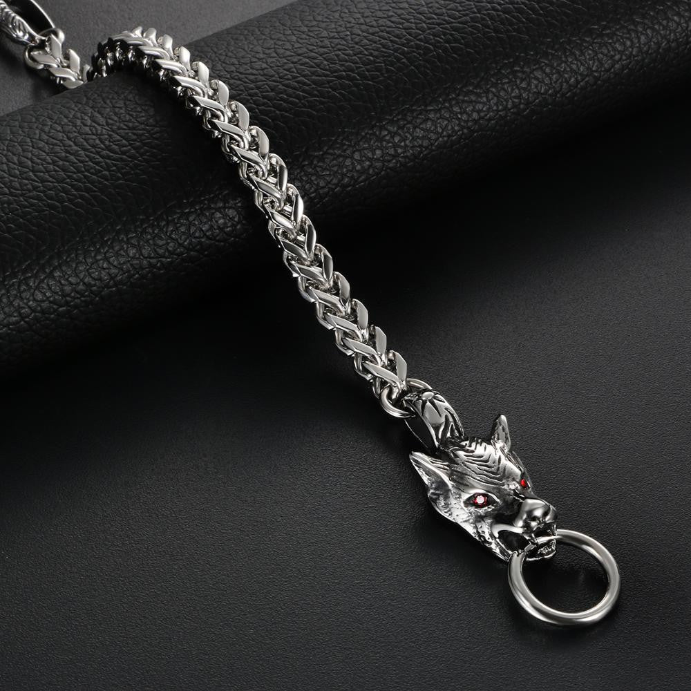 Mens Alpha Male No Fade Stainless Steel Inner Animal Wolf Bracelet