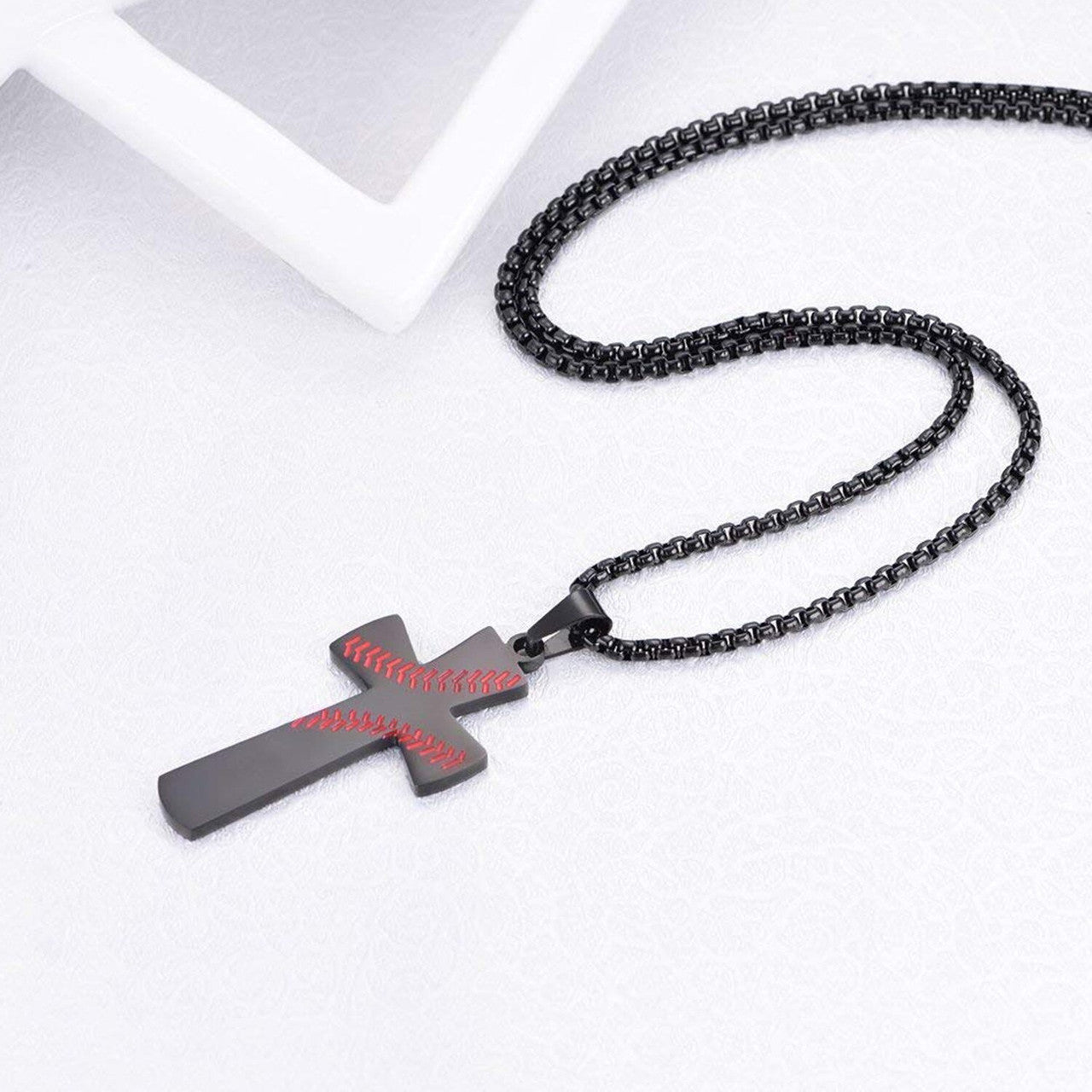 High Quality No Fade Baseball God Stainless Steel Cross Pendant Chain Necklace