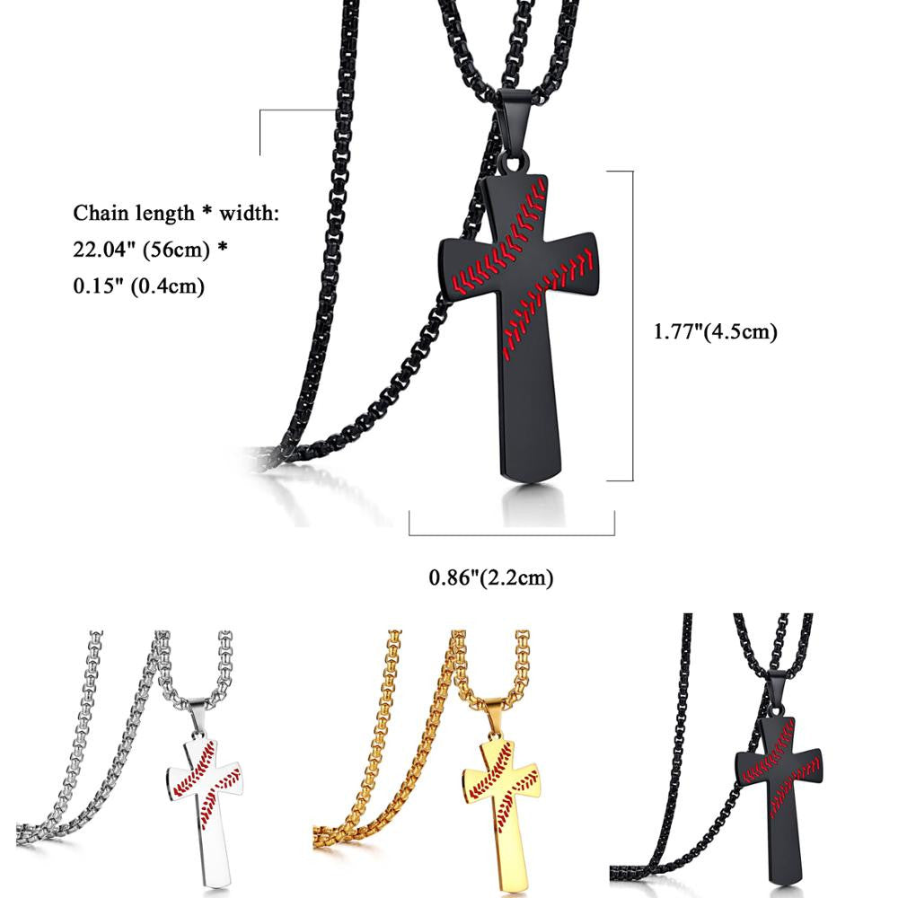 High Quality No Fade Baseball God Stainless Steel Cross Pendant Chain Necklace