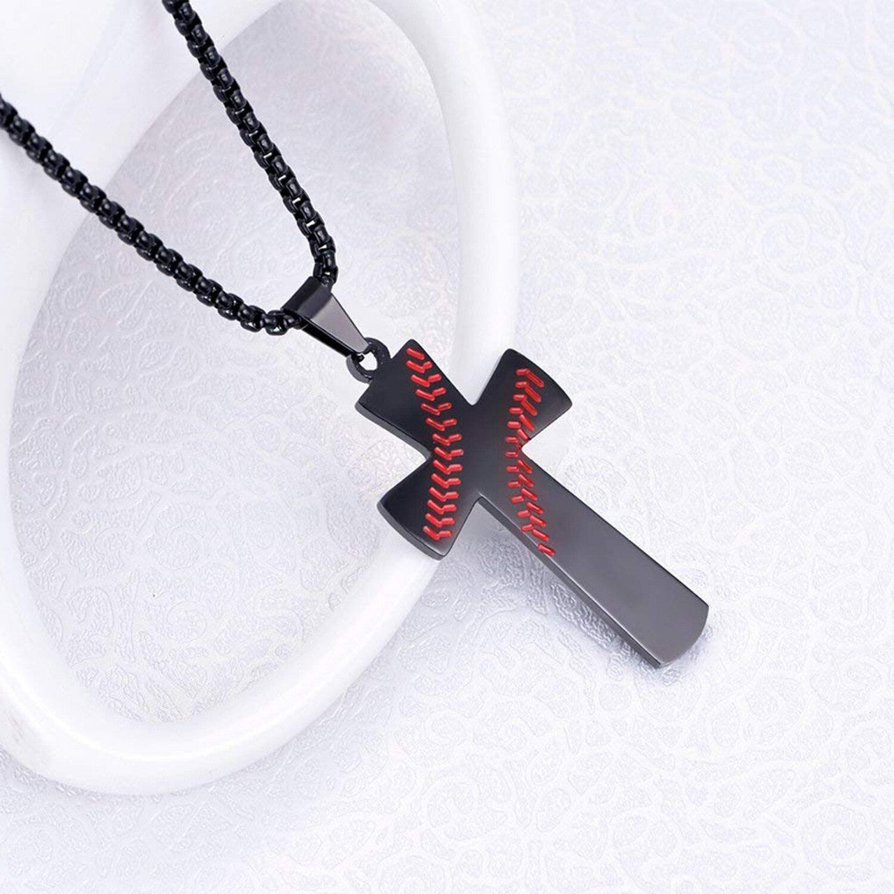 High Quality No Fade Baseball God Stainless Steel Cross Pendant Chain Necklace