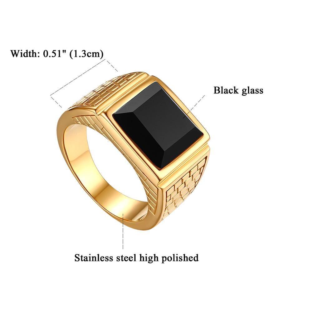 Mens 14k Gold over Solid Stainless Steel Black Onyx Bling Rings