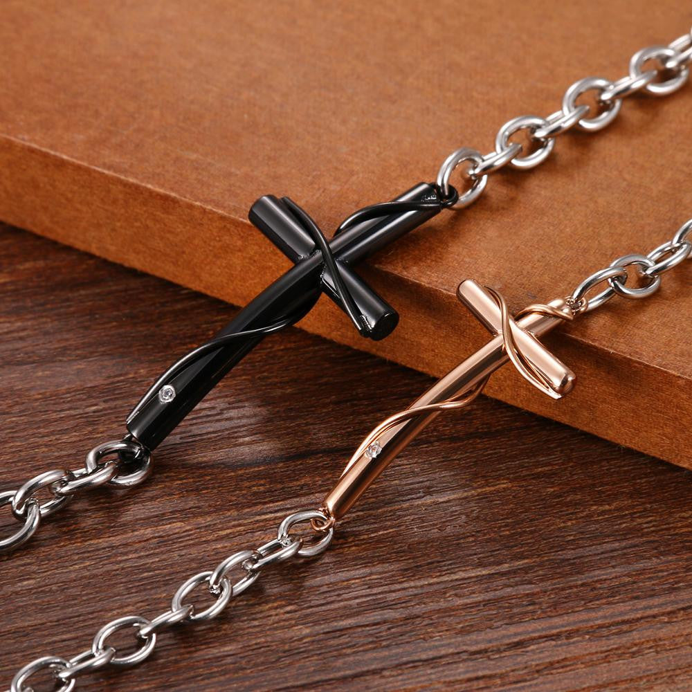 Faith Love No Tarnish 316L Stainless Steel Cross Couples Lovers Bracelet Set Combo