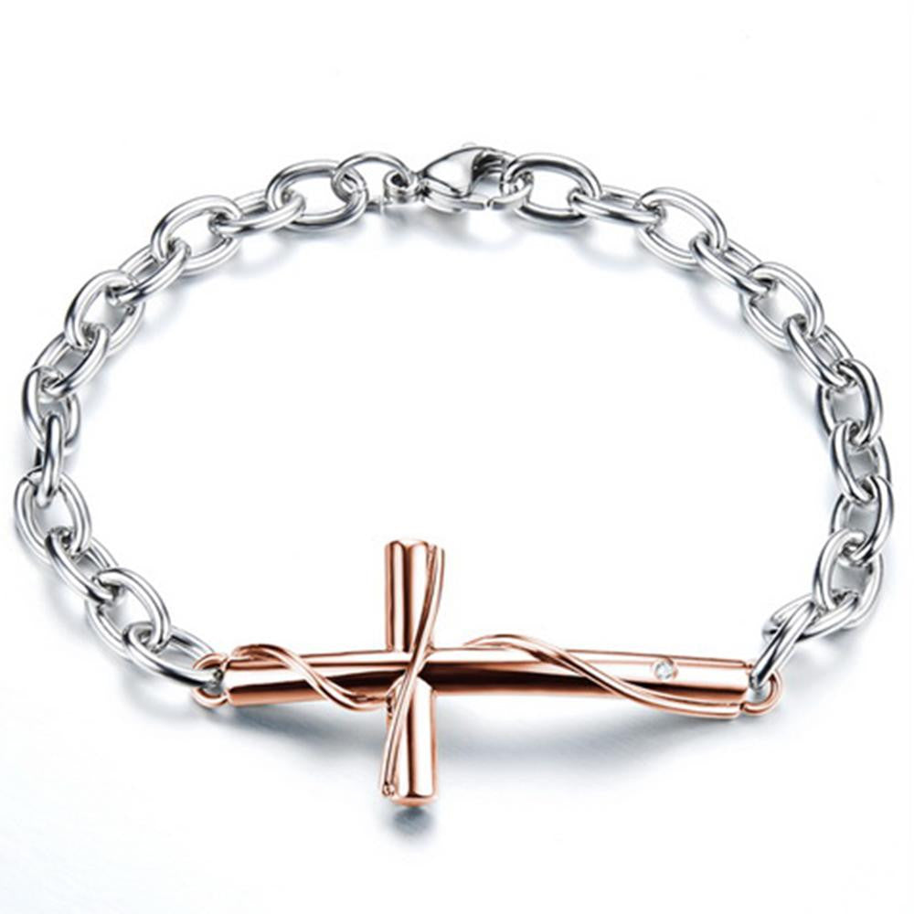 Faith Love No Tarnish 316L Stainless Steel Cross Couples Lovers Bracelet Set Combo