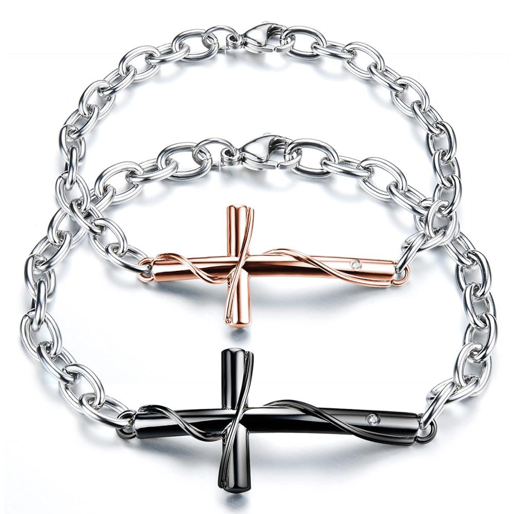 Faith Love No Tarnish 316L Stainless Steel Cross Couples Lovers Bracelet Set Combo