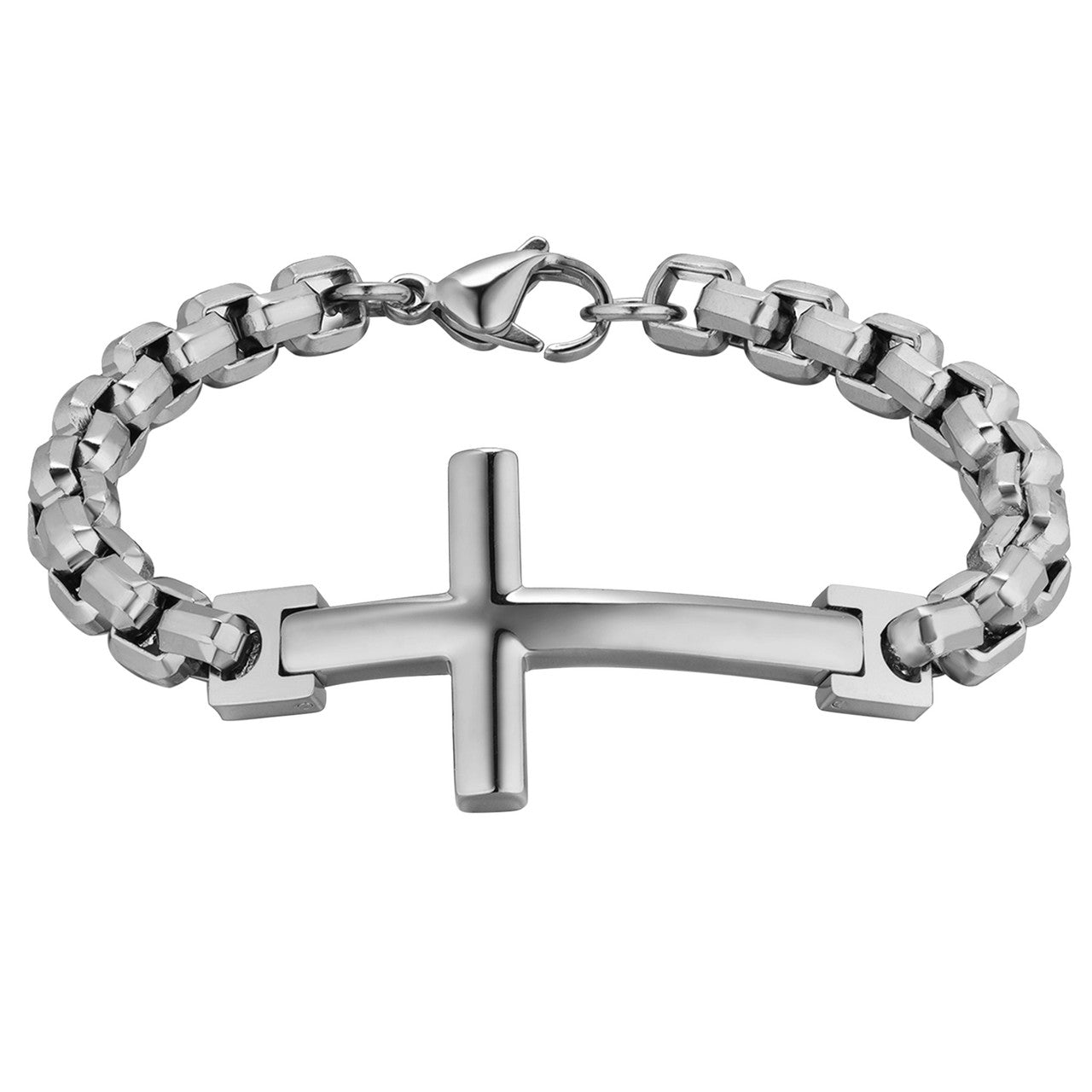 Mens No Fade Stainless Steel Rolo Chain Cross Bracelets