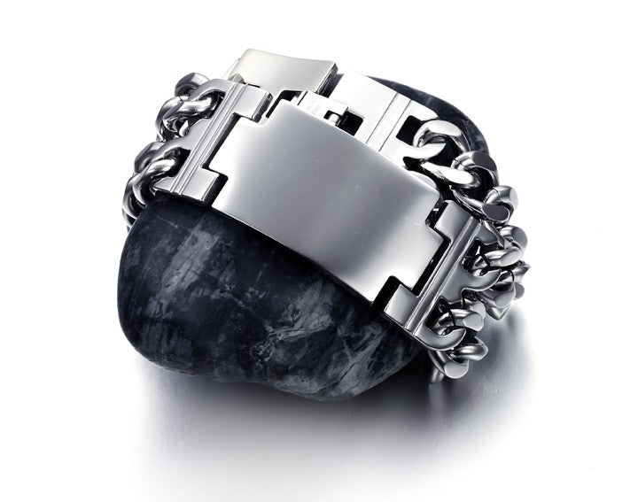 Mens Hip Hop Casual Double Cuban Cut No Fade Stainless Steel Chain Bracelets