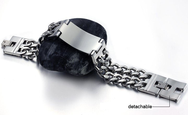 Mens Hip Hop Casual Double Cuban Cut No Fade Stainless Steel Chain Bracelets