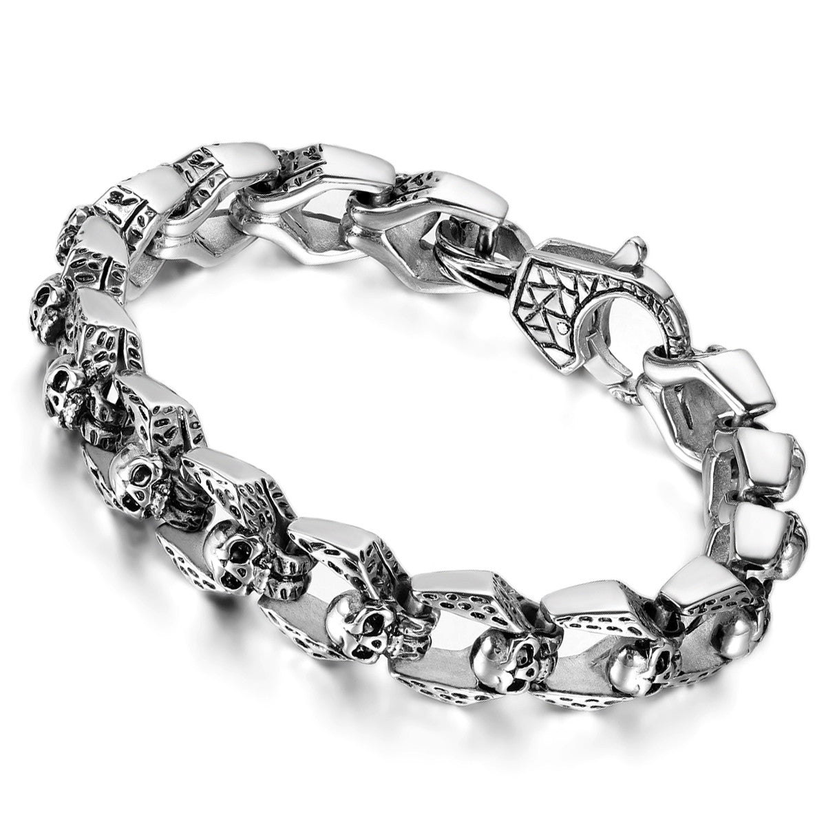 Mens No Fade Stainless Steel Skull Link Street Wear Biker Boy Bling Bracelets