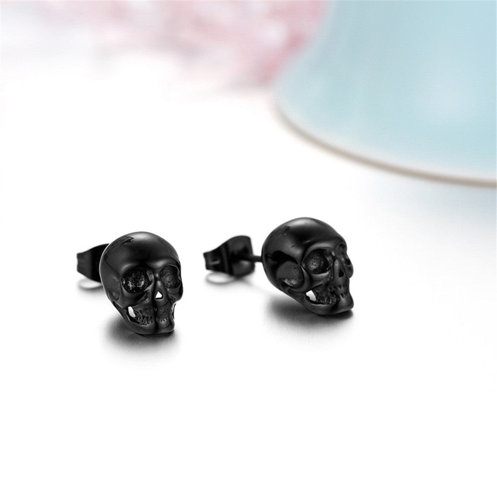 14k Gold Silver Black Stainless Steel Skeleton Skull Rocker Earrings