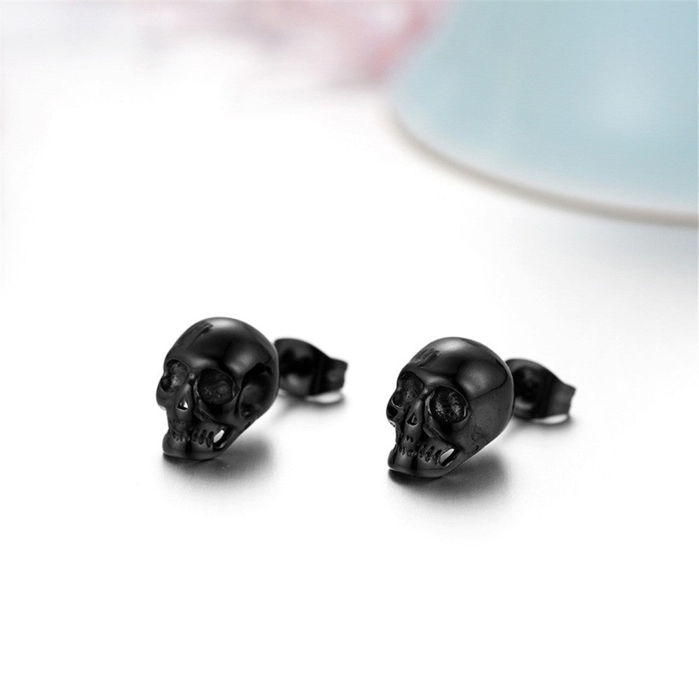 14k Gold Silver Black Stainless Steel Skeleton Skull Rocker Earrings