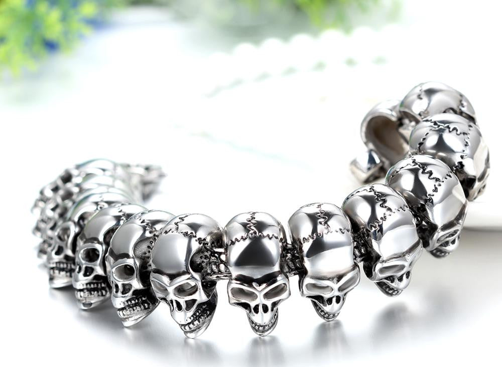 Mens Street Wear Biker Skull Hip Hop No Fade Stainless Steel Motorbycle Bracelets