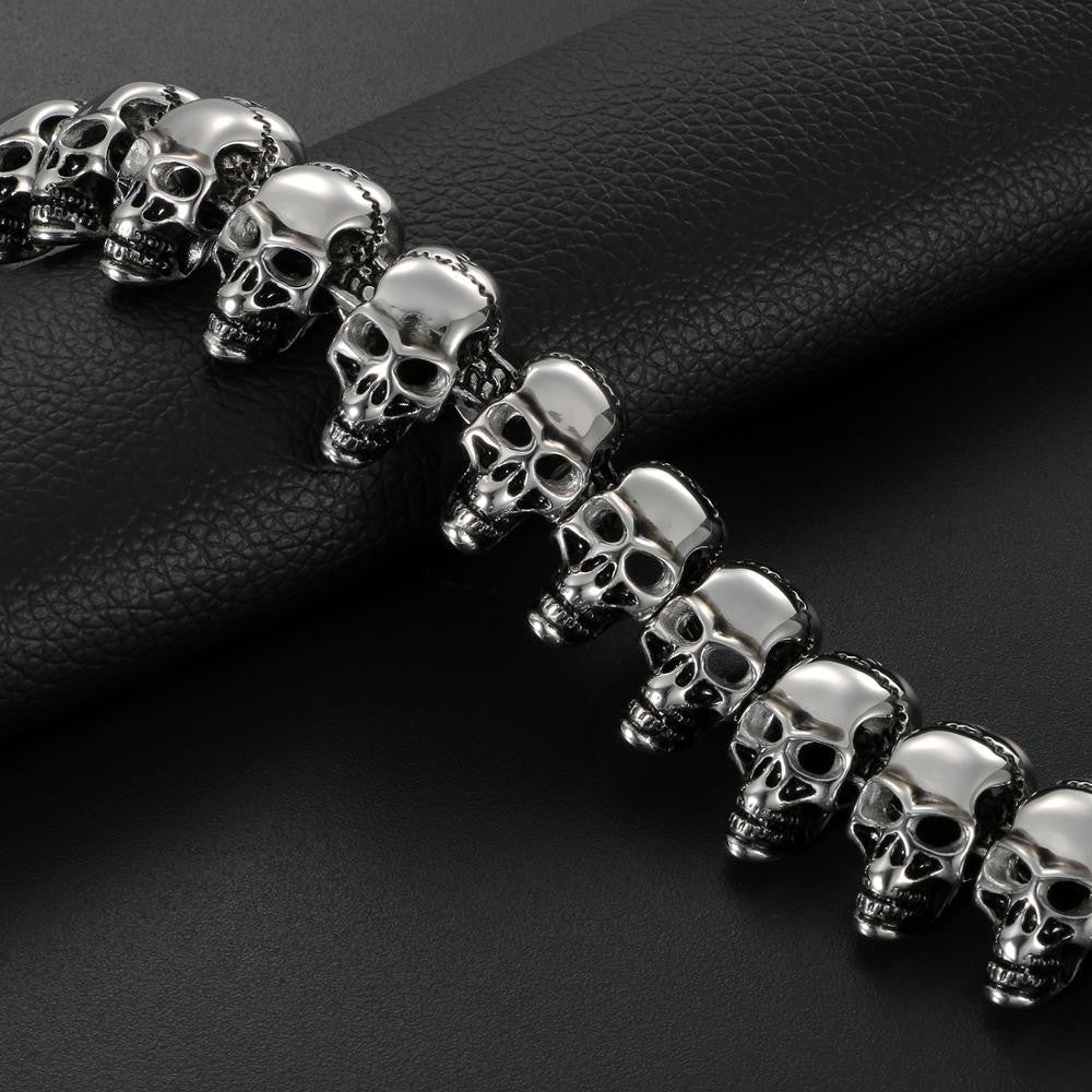 Mens Street Wear Biker Skull Hip Hop No Fade Stainless Steel Motorbycle Bracelets
