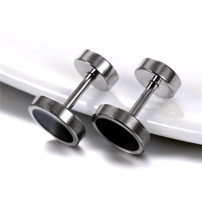 Stainless Steel Black / White Hole Round Stud Double Sided Street Wear Earrings