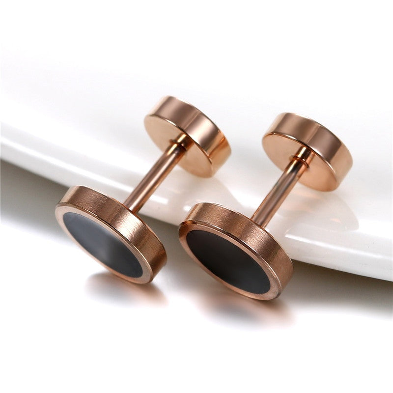 Stainless Steel Black / White Hole Round Stud Double Sided Street Wear Earrings