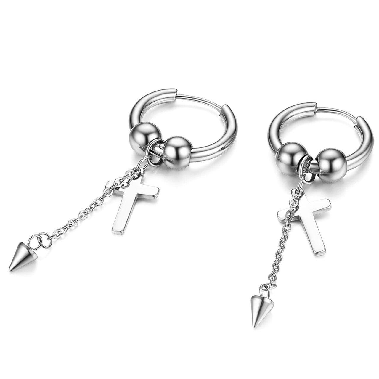 Cross Dangling 14k Gold Silver Black over No Tarnish Stainless Steel Earrings