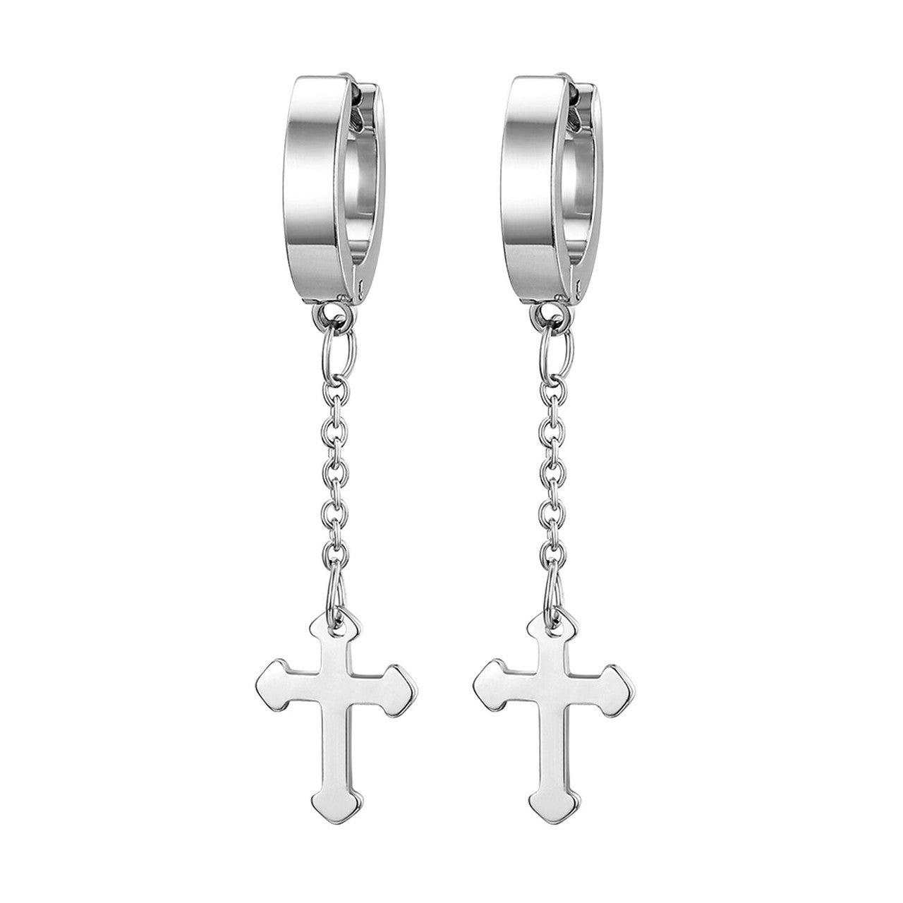 Stainless Steel Goth Cross Dangling Casual Street Wear Earrings