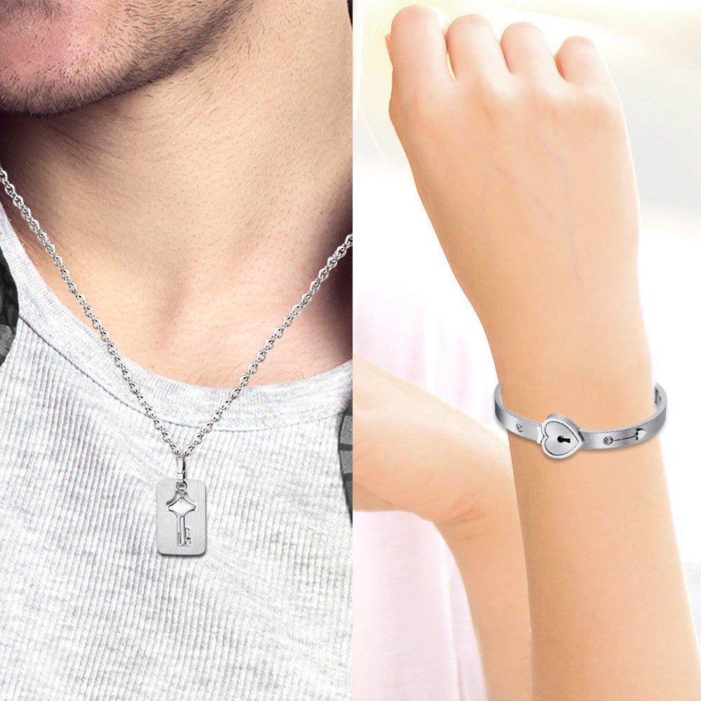 Forever Love Lovers Lock and Key Bracelet Necklace Chain Jewelry Set