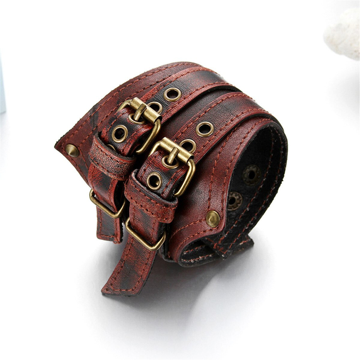 Mens Genuine Leather Pharaoh Cuff Belt Buckle Style Cuff Bracelet