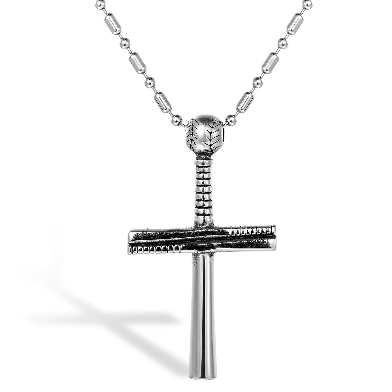 Men's No Fade Stainless Steel Casual Street Wear Baseball Bat Cross Pendant Chain Necklace