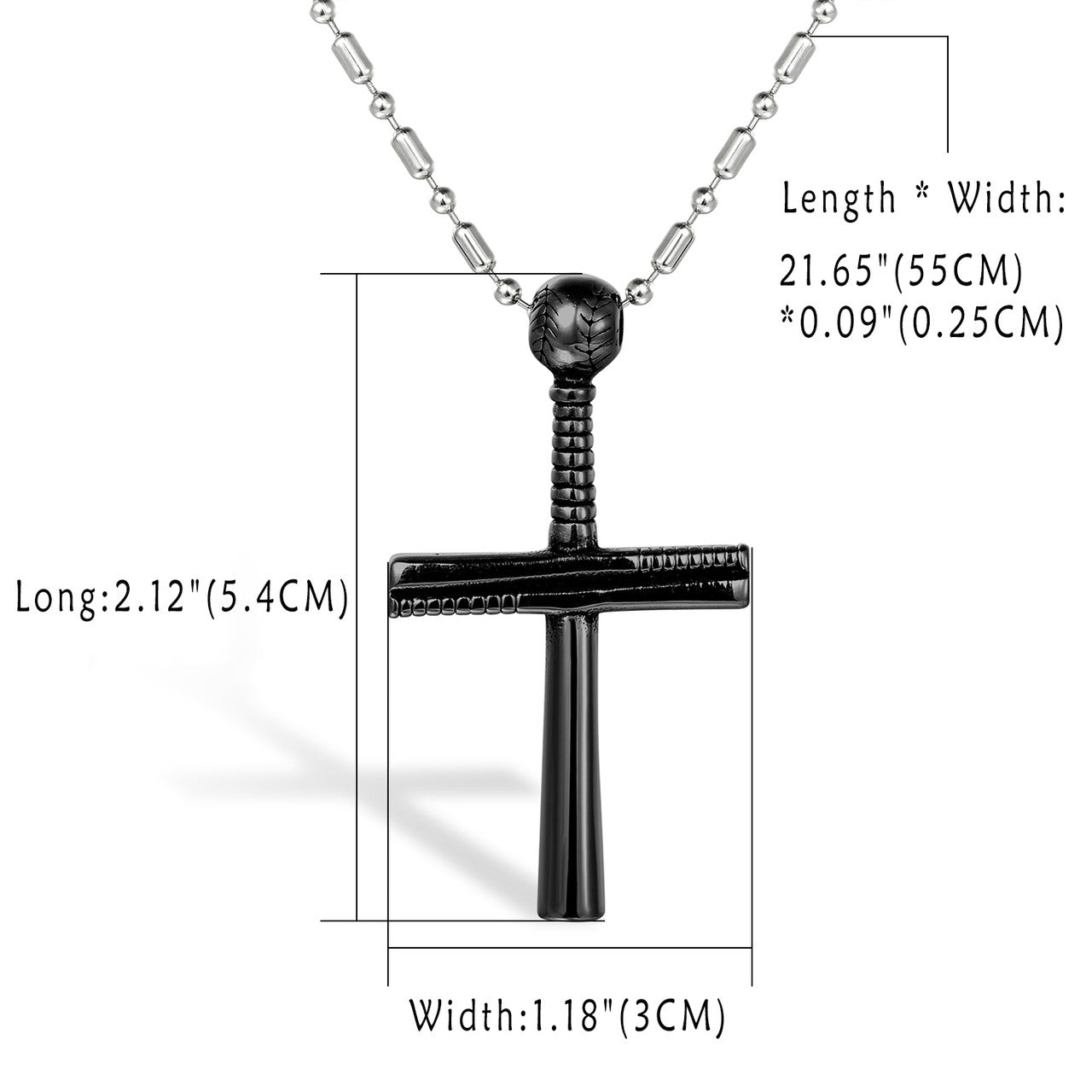 Men's No Fade Stainless Steel Casual Street Wear Baseball Bat Cross Pendant Chain Necklace
