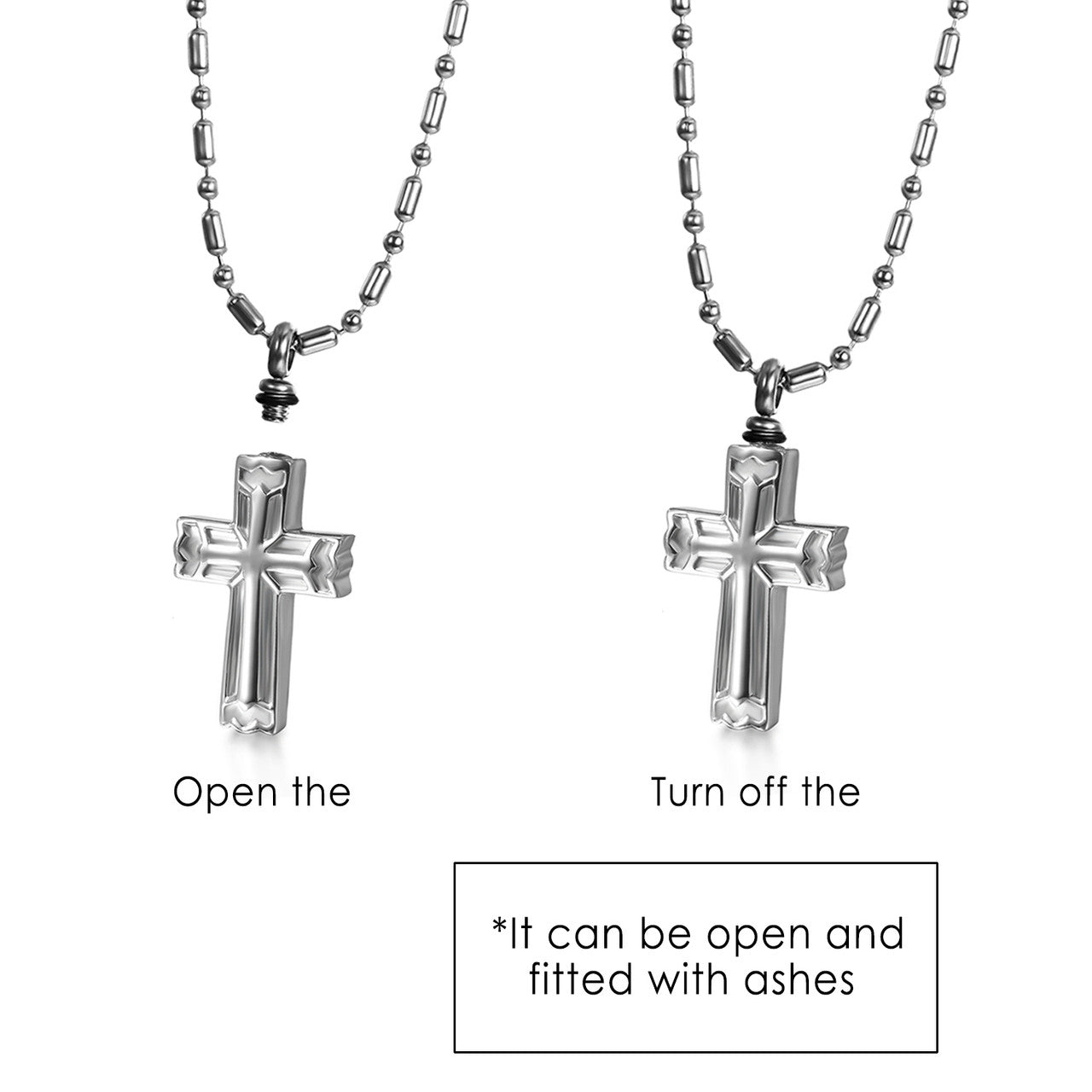 Mens No Fade Stainless Steel Cross Opening Flask Ashes Pendant Chain Necklace
