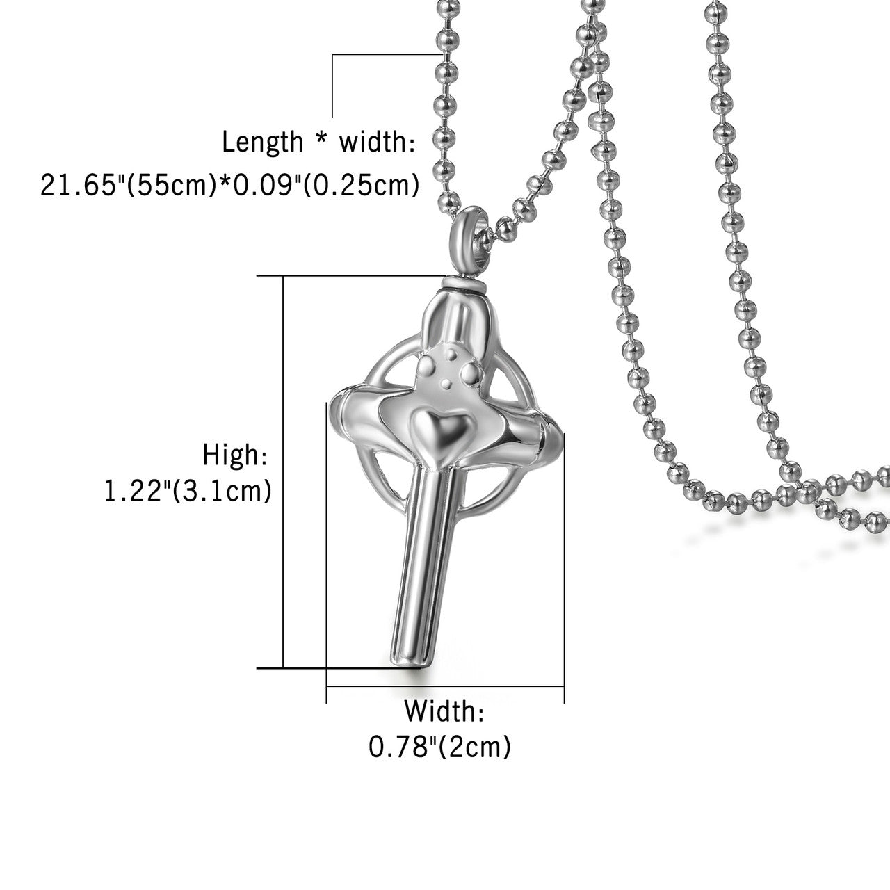 Mens No Fade Stainless Steel Cross Opening Flask Ashes Pendant Chain Necklace