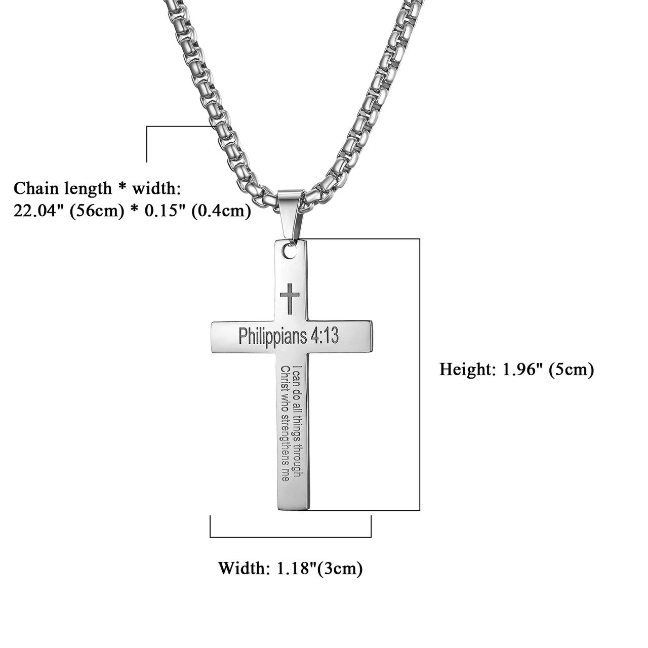 Mens Philippians 4 :13 I Can Do all Things Stainless Steel Cross Pendant