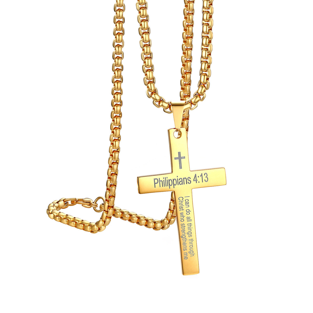 Mens Philippians 4 :13 I Can Do all Things Stainless Steel Cross Pendant