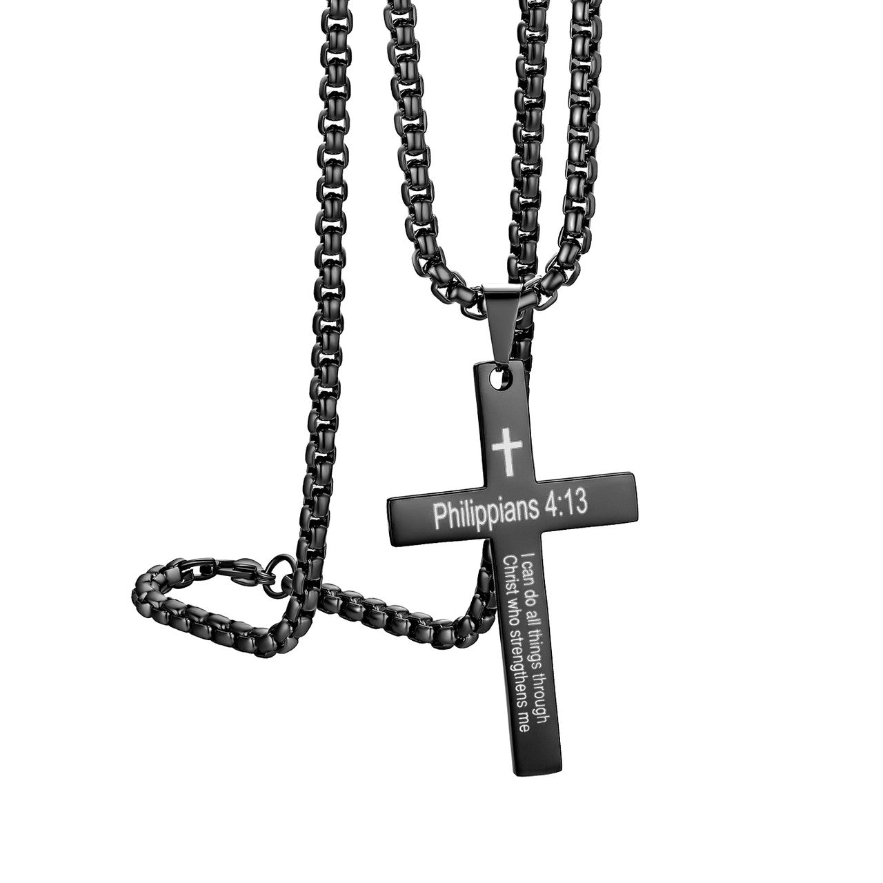Mens Philippians 4 :13 I Can Do all Things Stainless Steel Cross Pendant