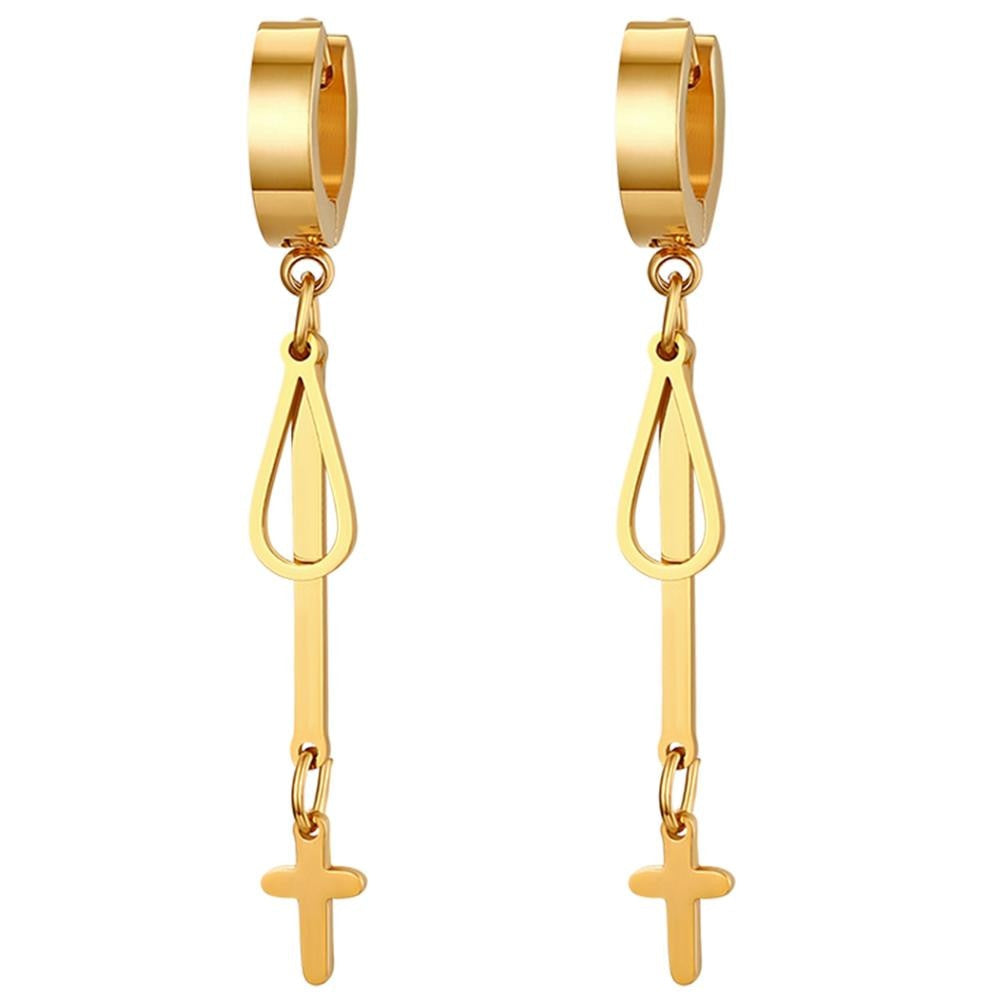 Stainless Steel Huggie Style Cross Star Clip Street Wear Earrings