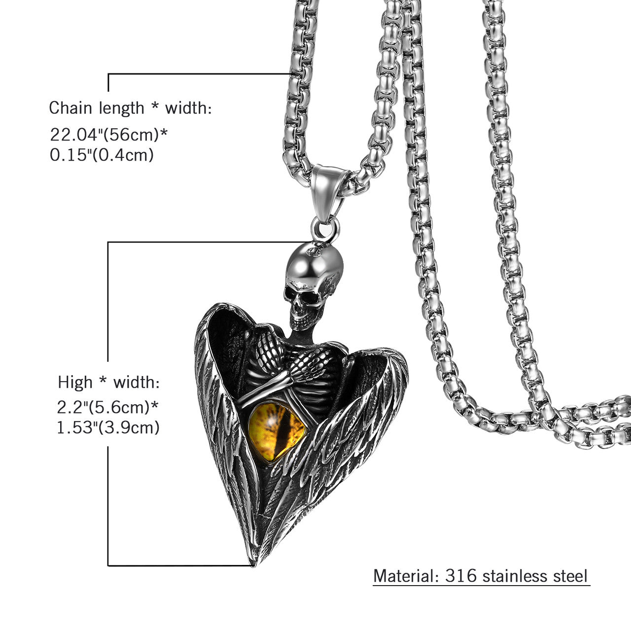 Mens No Fade Stainless Steel Dragon Skull Heat All Seeing Eye Pendant Chain Necklaces
