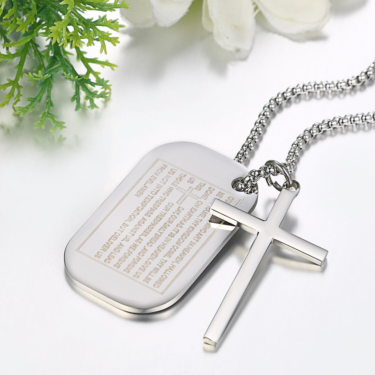 Mens High Quality Gold Silver Black Over Stainless Steel Lords Prayer Cross Pendant