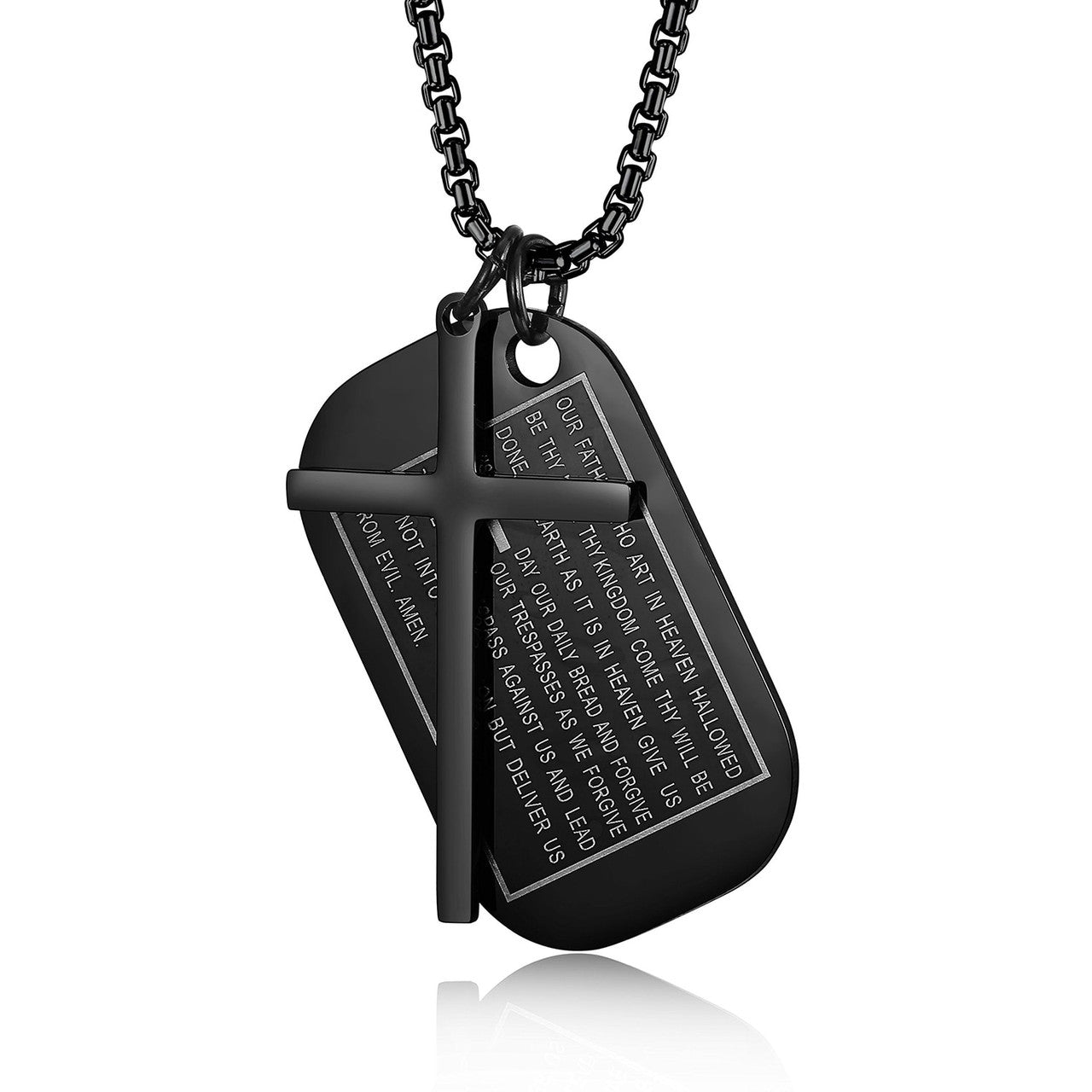 Mens High Quality Gold Silver Black Over Stainless Steel Lords Prayer Cross Pendant