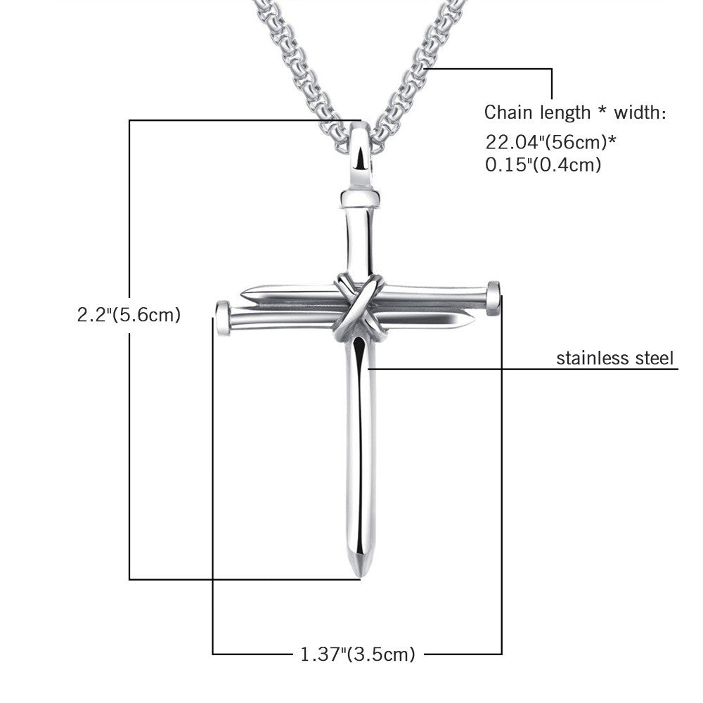 Mens No Fade Stainless Steel Jesus Nail Cross Pendant Chain Necklace