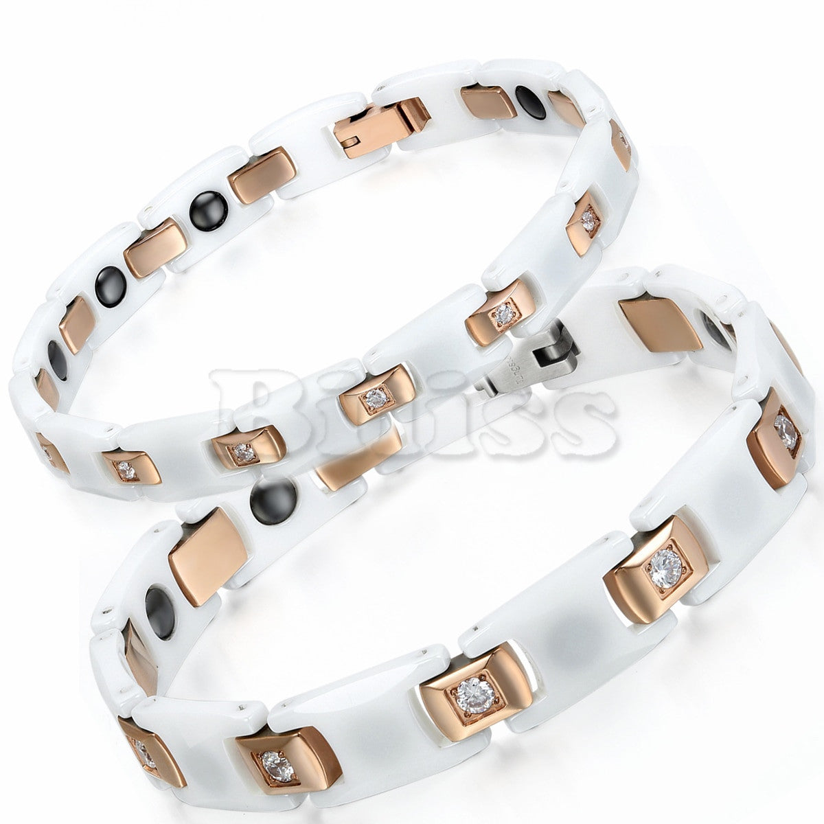 Mens His and Hers Bioenergy Magnetic Germanium Ceramic No Fade Stainless Steel Bracelets