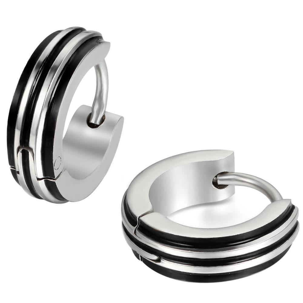 Mens Ultra Fashion Striped The Unique Man Stainless Steel Huggie Hoop Bling Earrings