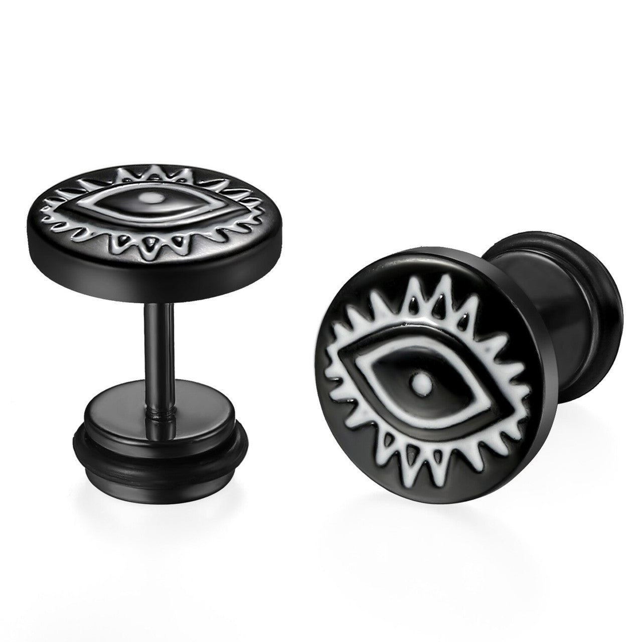 Black Silver 14k Gold over Solid No Tarnish Stainless Steel All Seeing Eye Bling Earrings